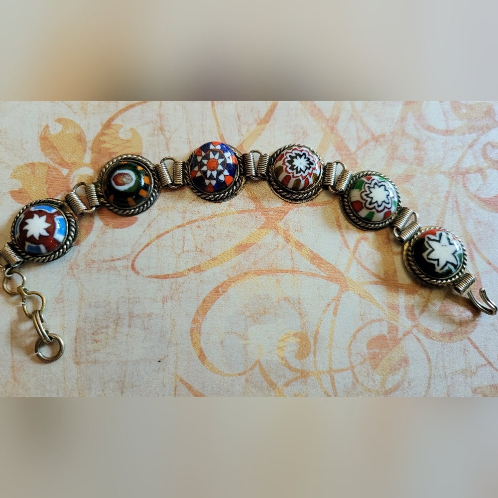 Elegant Multicolor Vintage Italian Floral Bracelet